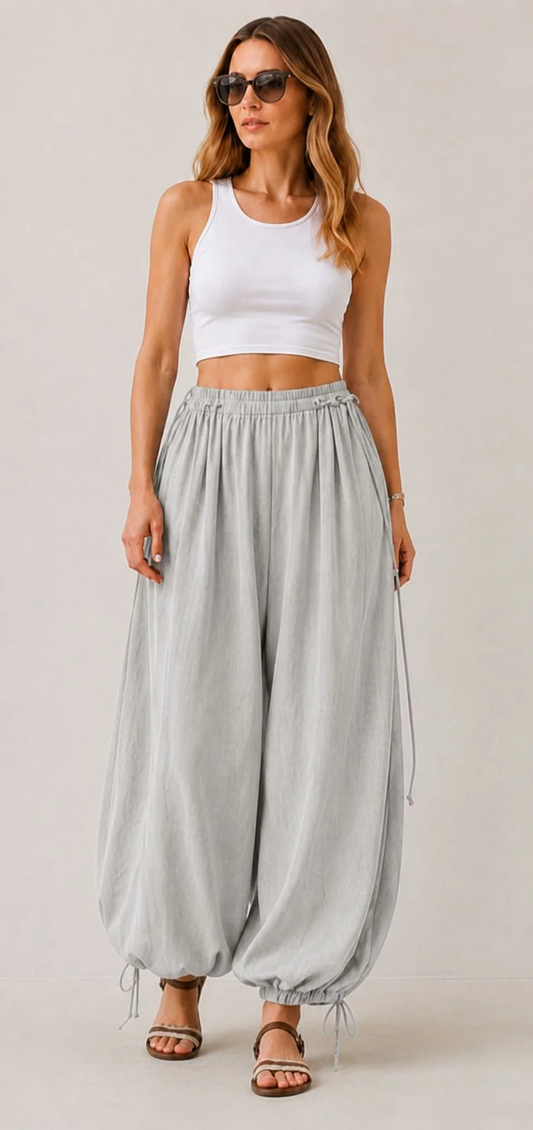 Full-length grey Balloon Pants